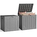 MAKE CHANGES Outdoor Storage Box,30 Gallon Deck Box Outdoor Storage Bench Outside Waterproof Resin Storage Bench, Lockable Patio Cushions, Garden Tools Storage For Furniture, UV Resistant Gray
