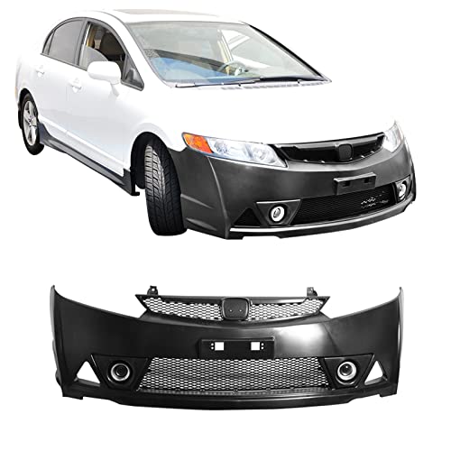 IKON MOTORSPORTS Front Bumper Cover Compatible With 2006-2011 Honda Civic 4 Door Sedan PP Added On Bodykit