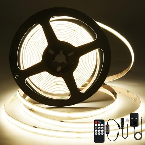 SIRYYUI COB LED Strip Lights 5M, Natural White 4000K Dimmable LED Strip Kit,2400 LEDs,8mm Width,Super Bright DC24V Tape Lights,CRI90+with RF Remote and Power Supply for DIY Home Decoration