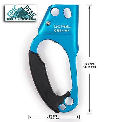 Epic Peak Right Hand Ascender - Strong Climbing Equipment With Ergonomic Rubber Handle And Steel Cam - Best Used With 8-12Mm Rope - Sport Climber, Arborist, And Mountaineering Safety Tool With Decal #TOP3