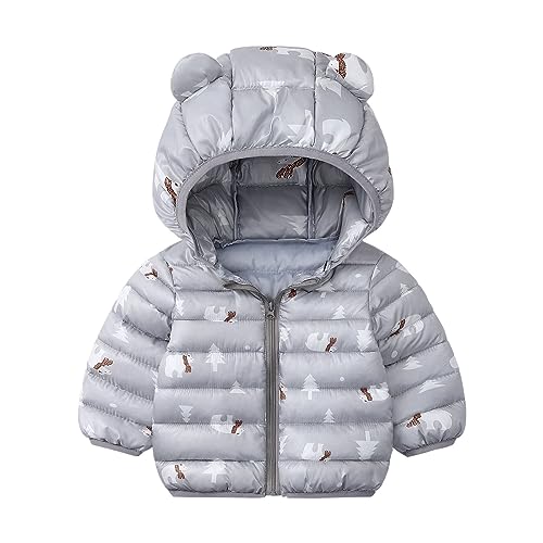 Graphic Puffer Hooded Jackets for Toddler Kids Cute Cartoon Print Windproof Coats Baby Boys Girls Lightweight Zip Outerwear
