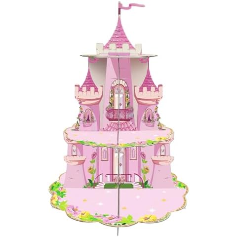 3 Tiers Princess Cupcake Stand,Floral Princess Pink Castle Cupcake Holder Dessert Tower Display for Birthday Party Supplies Decoration Cover