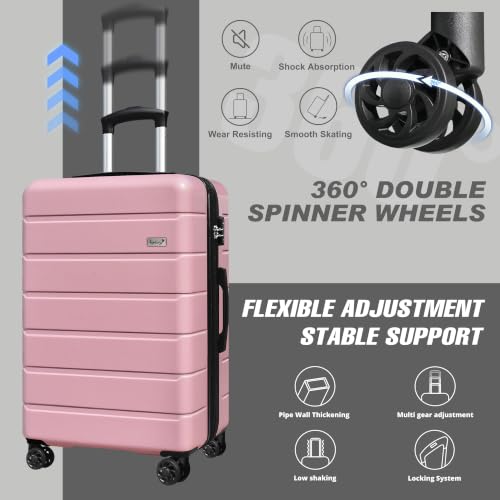 Image of KEYTANG SmileLine 3-Piece Luggage Set Lightweight Hardside Suitcase TSA Lock Spinner Wheels, 20 inch Expandable Carry-On Luggage with Quick Access Front Open Pocket, Bonus Makeup Bag,Pink