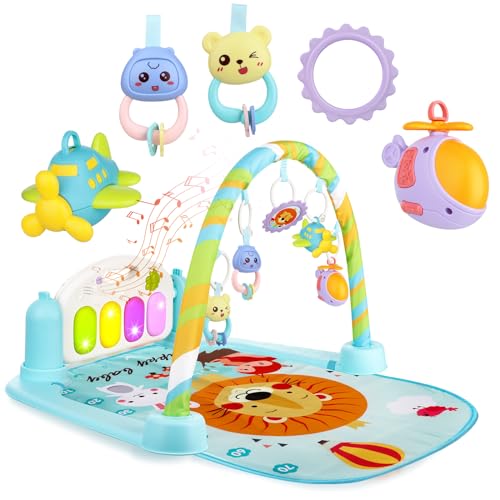 Image of BoterLun Baby Kick Piano Gym, Kick Piano Gym Activity Center for Infants Lay & Play 3 in 1 Fitness Music and Lights Fun Piano Girl Boy (Blue)