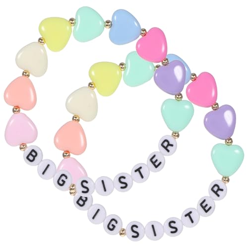 2 Pcs Big Sister Bracelet Colorful for Little Sister Announcement Daughter Niece Charm Birthday Christmas Halloween New Year Gift