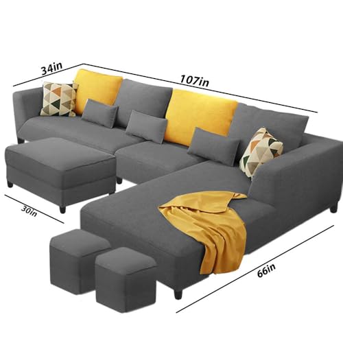Image of Casaliving Minta 8 Seater L Shape Sofa Set with Ottoman & 2 Puffy for Living Room (8 Seater RHS, Dark Grey)