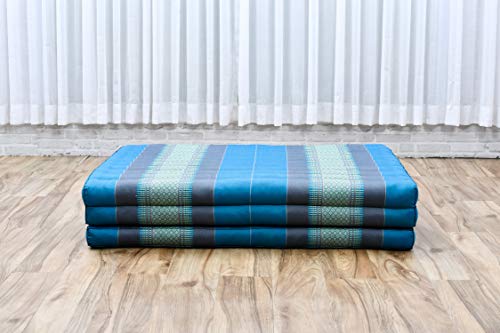 Image of Leewadee Trifold Mattress XL - Comfortable Thai Massage Pad, Foldable Relaxation Floor Mattress Filled with Kapok, Perfect to Use as a Sleeping Mat 79 x 39 inches, Light Blue