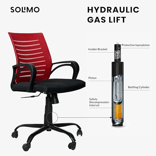 Image of Amazon Brand - Solimo Worklo Mid Back Office Chair for Work from Home | Study | Revolving | Computer (Heavy Duty Powder Coated Metal Base, Stylish Red Mesh)