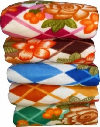 ROYAL LOOKING Soft Touch Single Bed Light Weight Polar Fleece Blanket/Warm Bedsheet for Light Winters/Summer/AC Blankets (Multicolor) (Pack of 5) Multi-Colour/11