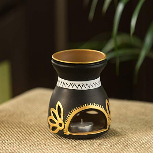 ExclusiveLane 'Terra Glow' Hand-Painted Aroma Diffuser in Terracotta (5 Inches) -Aroma Diffusers for Essential Oils Decorative Humidifier for Bedroom Oil Burner Aeromatherapy Candle Holder