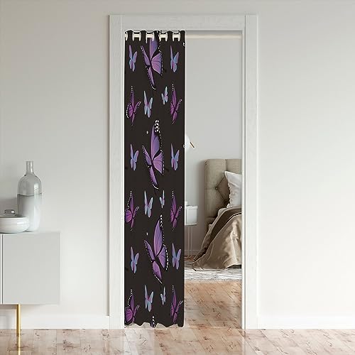 Loussiesd Butterfly Door Curtain for Doorway Privacy Butterflies Print Room Divider Curtain Cover for Kids Girly Window Treatments Luxury Purple Black Closet Door Cover Curtain for Bedroom 106x203cm - Image 3