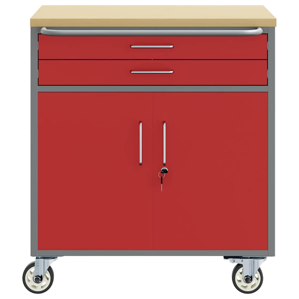 vidaXL Carrello da lavoro a rulli Rosso e Grigio 75 x 45 x 85 cm, Banco da lavoro, tavolo industriale modulare, resistente con spazi per organizzare attrezzi e materiali