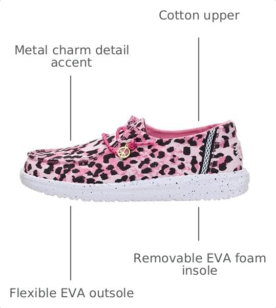 HEYDUDE Girl's Youth Wendy Getaway Lace Slip On Shoe, Pink Leopard Size 6 | Lightweight Travel Ready Easy On Style - image 2