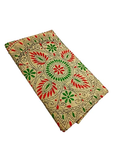 Image of SHRISTI CLOTHINGS Women's Hand Embroidered Cotton Silk Kantha Stitch Saree with Blouse Piece (SB420324 SWD59)