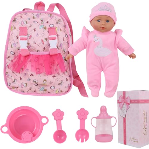 Muñeca bebé suave de 33 cm con accesorios y mochila miniatura 1