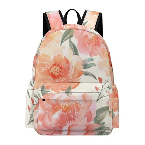 Peach Peony Printed Backpack Water-Resistant Pack Bulk Backpack Lightweight Travel Backpack