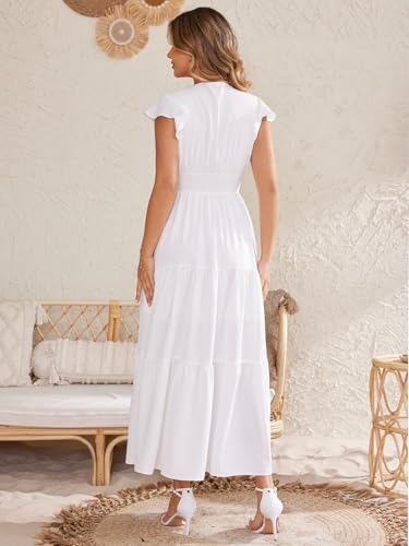 Summer Split Tiered Dress - A-Line Flowy Tiered Maxi Dress : 2025 Causal Wrap V Neck Beach Sundress2