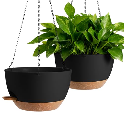WUCEIAUU 13-inch Oversized Hanging Planter Set of Two Planters for Indoor and Outdoor Plants.Place Plant pots Across Diverse Settings Including windowsills Living Room and Gardens.Black-Brown