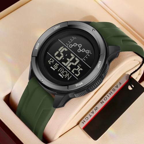 Mens Digital Watch Sports Wrist Watches for Men Women with Countdown LED Day Date Dual Time Display Alarm Stopwatch Orange Rubber Strap3