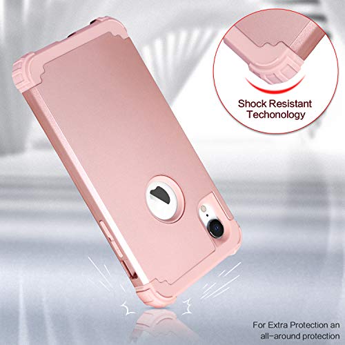 Idweel Iphone Xr Case With Tempered Glass Screen Protector, Iphone Xr Case For Women, 3 In 1 Shockproof Slim Hybrid Heavy Duty Hard Pc Cover Soft Silicone Bumper Full Body Case, Rose Gold #TOP2