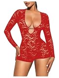 OYOANGLE Women's Long Sleeve Low Cut Y2K Floral Lace Skinny Romper Jumpsuit