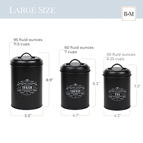 Baie Maison Large Black Kitchen Canisters Set of 3 - Rustic Canister Collections for Kitchen Counter - Coffee, Tea, Sugar Storage Jars - Stylish Metal Kitchen Decor - Image 2