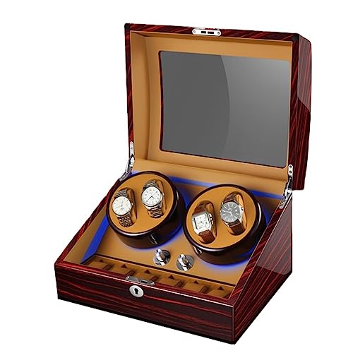 FDTMGW Bobinadora automática de Reloj para 2 Relojes + 3 Almacenamiento, Motor silencioso, Pintura de Piano, Almohadas para Reloj Exterior, Estuche de Almacenamiento de Gran Capacidad