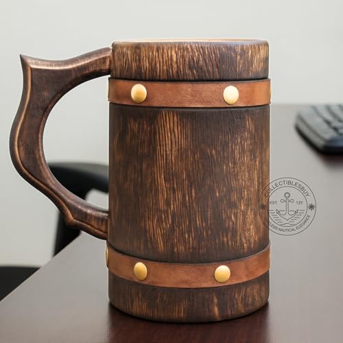 collectiblesBuy Rustic Medieval Wooden Beer Mug – Handmade Vintage Tankard Stein for Ale, Coffee & Mead | Eco-Friendly Drinkware Gift for Men, Groomsmen & Bar Decor - Thumbnail 6