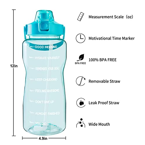 Eyq 64Oz Leakproof Free Drinking Water Bottle With Motivational Time Marker Bpa Free For Fitness, Gym And Outdoor Sports (Mint Green) #TOP1