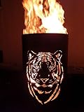 Tiko-Metalldesign Feuertonne, Feuerkorb, Feuerschale mit Tigerkopf Motiv/Tiger-Face
