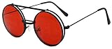 Round Circular Django Flip-Up Steampunk Inspired Metal Two in One Sunglasses (Black | Red Lens, 53)