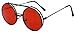 Round Circular Django Flip-Up Steampunk Inspired Metal Two in One Sunglasses (Black | Red Lens, 53)