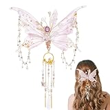 FRESHME Fairy Butterfly Hair Clip - 1 Pc Pink Butterfly Wings Hair Accessories with Tassel Elven Hair Clamp Elf Claw Clip for Photoshoot Prom Renfaire Wedding Fantasy Costume Cosplay