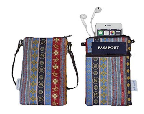 Image of Taianda Dual Zipper Women Cell Phone Crossbody Pouch Bag (Ethnic Pattern)