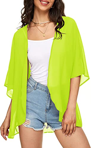 Image of Indian Trendy Women's Solid Puff Sleeve Kimono Cardigan Loose Cover Up Casual Blouse Top Chiffon