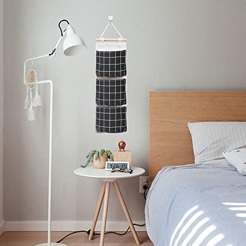 3 Pack Mesh Hanging Bags, Waterproof Organiser, Storage Accessories, Cotton Linen Shopping Bag, Wall Hanging Utility Bag, Hanging Storage, Suitable for Bathroom (Black, White, Grey)