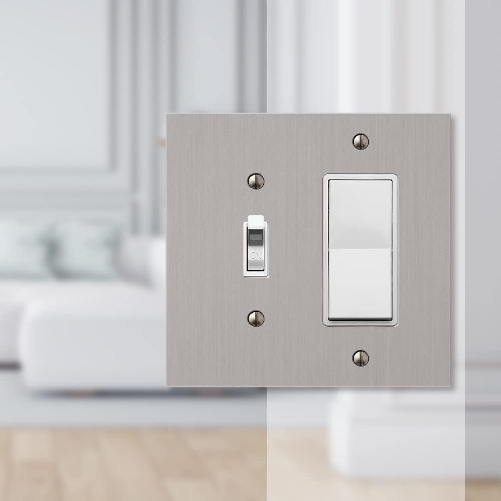 Amerelle 55TRBN Elan Wallplate, 1 Toggle / 1 Rocker, Cast Metal, Brushed Nickel, 1-Pack