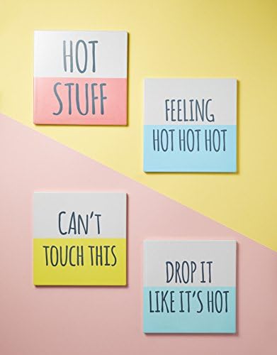 KitchenCraft Funny "Hot Stuff" Square Ceramic Trivet with Cork Back, 20 x 20 cm (8") - Red / White