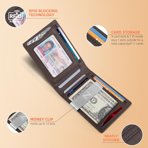 Zitahli Slim Wallets for Men - Leather Money Clip Mens Wallet - RFID Blocking Front Pocket Bifold Wallet - Minimalist Credit Card Holder with Gift Box