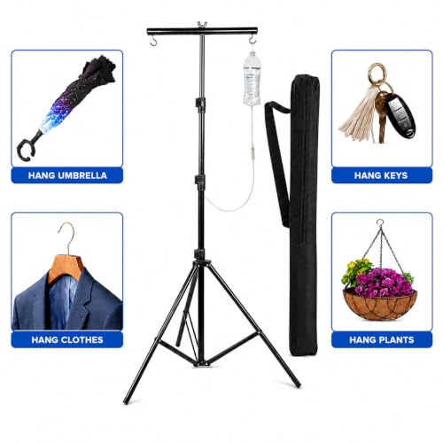 Image of 6ft Adjustable Iron IV Drip Stand with 2 Hook Holder & Carry Bag, Portable Saline Glucose Stand, Hospital IV Pole for Clinic, Home Care, Patient Room & Medical Use