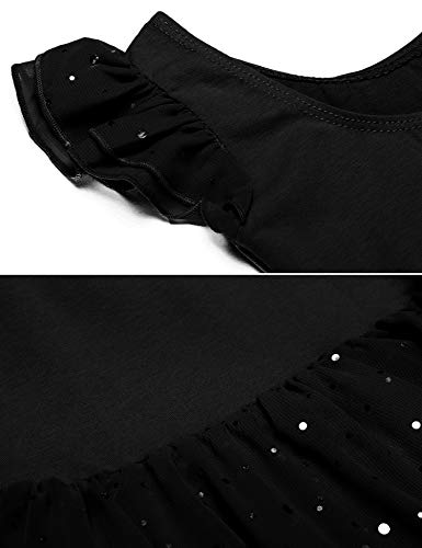 Arshiner Girls Ruffle Sleeve Ballet Dance Dress Tutu Skirted Leotard, 4-5 Years, Black #TOP6