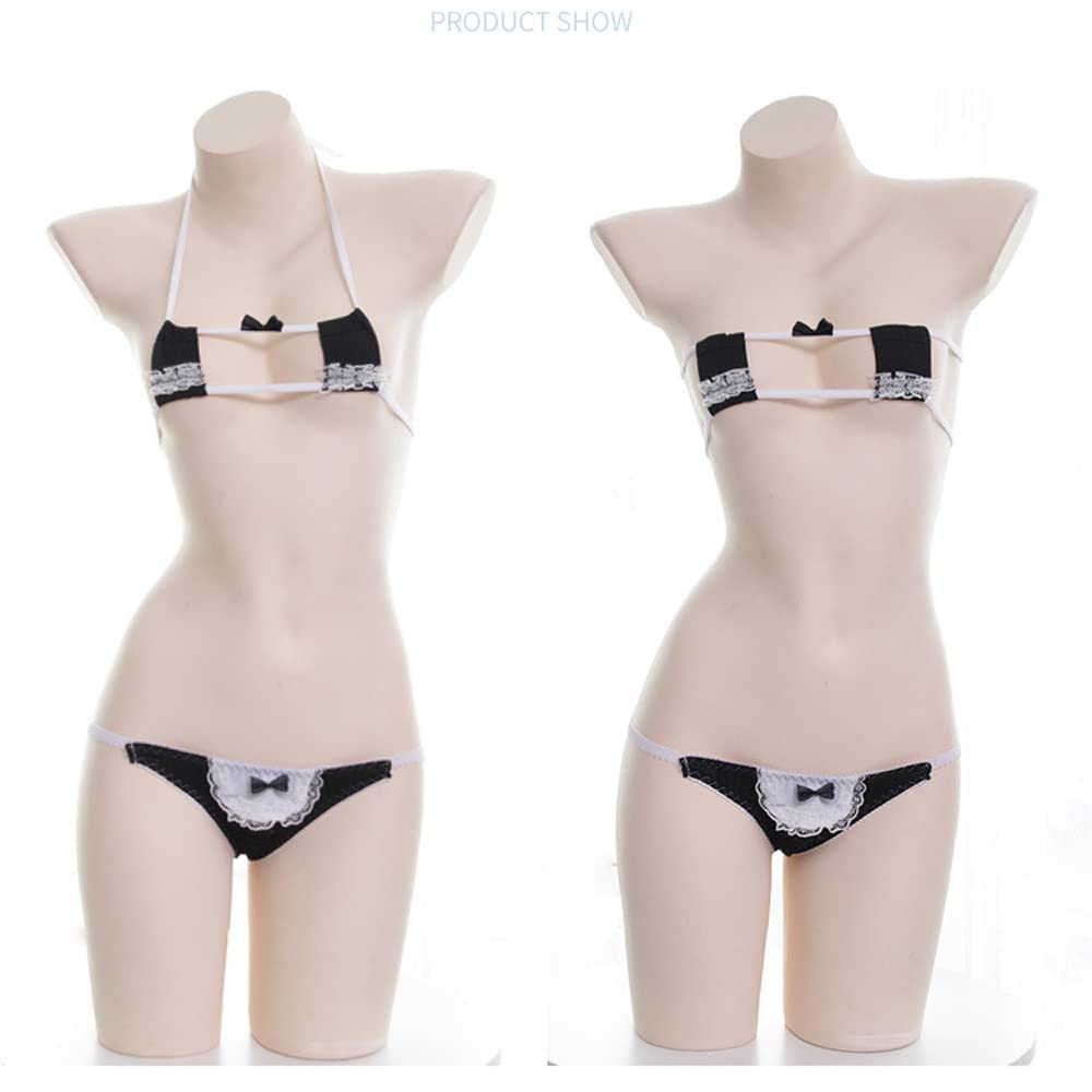 SINGUYUN Womens Sexy Micro bikini Suit Anime Bikini Cosplay Lingerie Kawaii Bra and Panty Set Cute: One Size 216cube Black