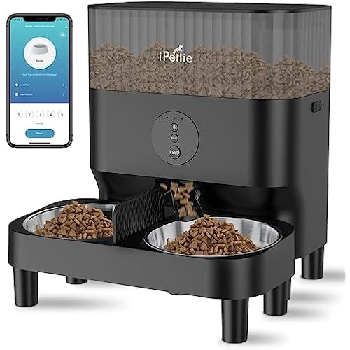 iPettie Automatic WiFi Pet Feeder for 2 Pets, 5L Capacity, 1-10 Meals Per Day, Adjustable Bowl Height, Smart Dog Cat Feeder with 2 Stainless Steel Bowls, 2.4G WiFi App Control for Cats and Small Dogs