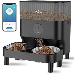 iPettie Automatic WiFi Pet Feeder for 2 Pets, 5L/21 Cup Capacity, 1-10 Meals Per Day, Adjustable Bowl Height, Smart Dog Cat Feeder with 2 Stainless Steel Bowls, Voice Recording, 2.4G WiFi App Control