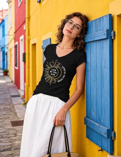 Leversic Koszulka damska z nadrukiem, krótki rękaw, letnia, dekolt w serek, bluzka vintage, basic, jednokolorowa, casualowy top, S-XXL, XL