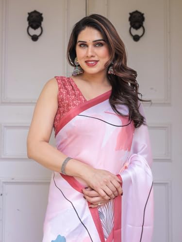 Image of ALMAARI FASHION Women's Floral Printed Georgette Satin Saree with Unstitched Blouse Piece | Traditional Ethnic Wear Sarees | Soft Lightweight Ethnic Office Wear Daily Wear Indian Sari (SG 181-190 F)
