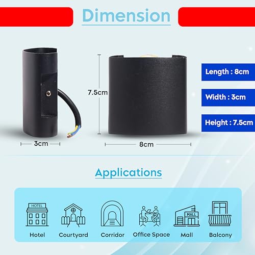 Image of FERA 2 Way LED Wall Light Outdoor Waterproof - Red & Blue Color Up Down Spot Lamp for Home Decoration, Gaming Room & Balcony - Modern Exterior Wall Lights (IP65, Black) (2 ray Color)