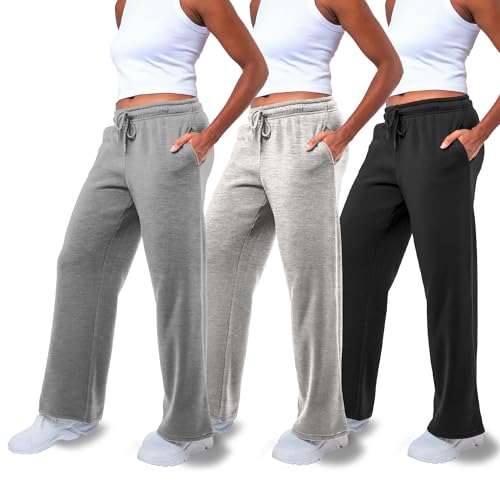 Common Stitch 3 Pack Sweatpants Women, Straight Leg Womens Sweatpants, Workout - Yoga Pants with Pockets (Available in Plus)