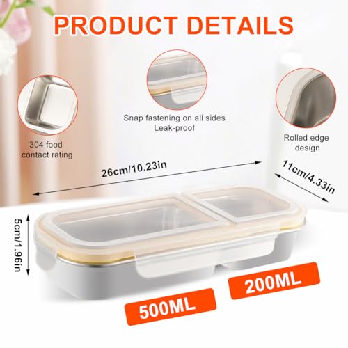 Zinueen Snackbox mit Fächern Edelstahl – 2-fach unterteilte Snackdose mit Deckel, auslaufsicher | Snackteller To Go für Kinder, Nüsse, Gemüse, Reisen & Picknick