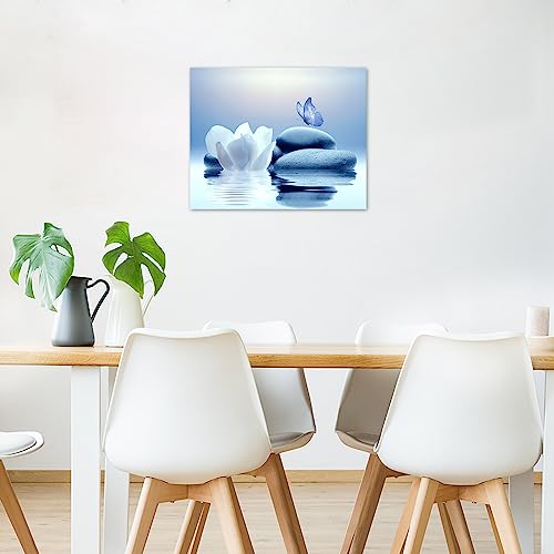EOBTAIN Zen White Flower Canvas Wall Art Floral and Blue Butterfly on Stone Modern Framed Picture Yoga Spa Spiritual Painting Artwork Print Decor for Bathroom Bedroom Living Room 24x16 Inches by EOBTAIN - Image 3